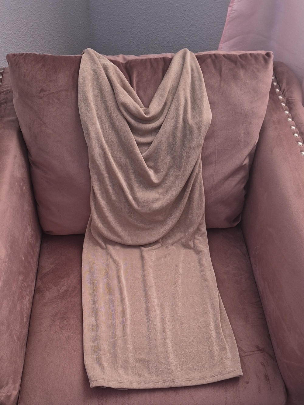 Strapless Draped Bodycon Dress in Taupe